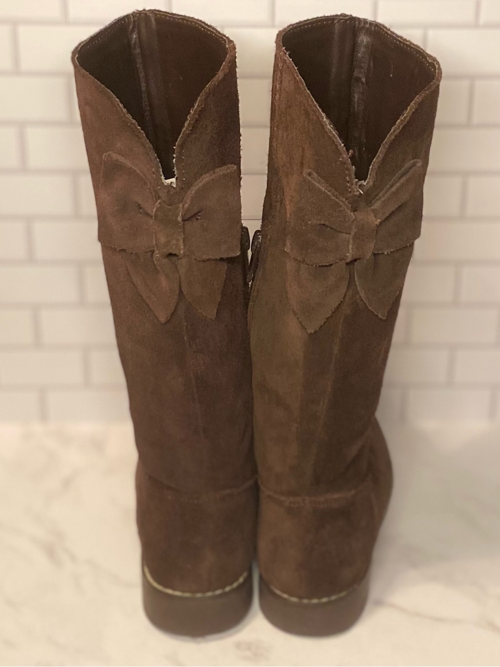 Gymboree Girls’ Chocolate Brown Genuine Suede Knee Boots with Bow Accent Size 11 - Picture 3 of 11